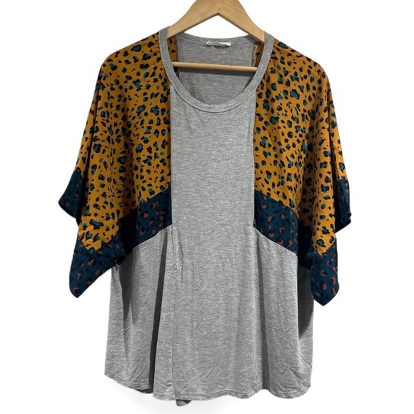 Plush Boutique blouse dolman sleeve handkerchief short sleeve leopard large soft - Picture 1 of 5